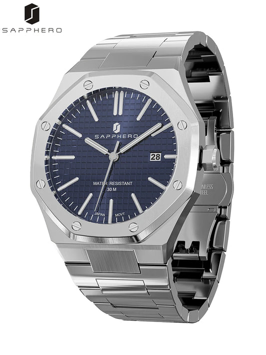 SAPPHERO Men's Business Stainless Steel Watch For Men Seiko Movement Classic Design Charming Men's Gift Waterproof Wrist Watch