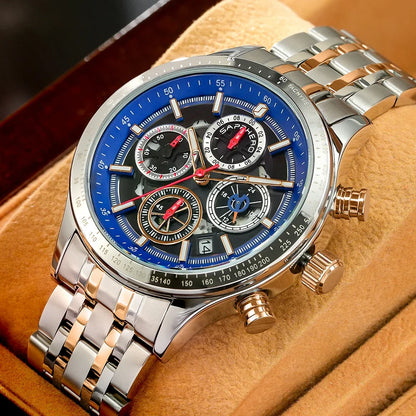 SAPPHERO Fashion Men Watch Mechanical Style Quartz Watch 50M Waterproof Clock Date Chronograph Watch  Gift Watch For Men