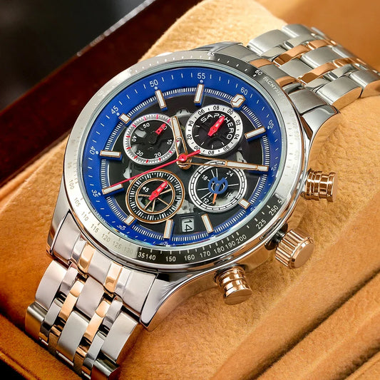 SAPPHERO Fashion Men Watch Mechanical Style Quartz Watch 50M Waterproof Clock Date Chronograph Watch  Gift Watch For Men