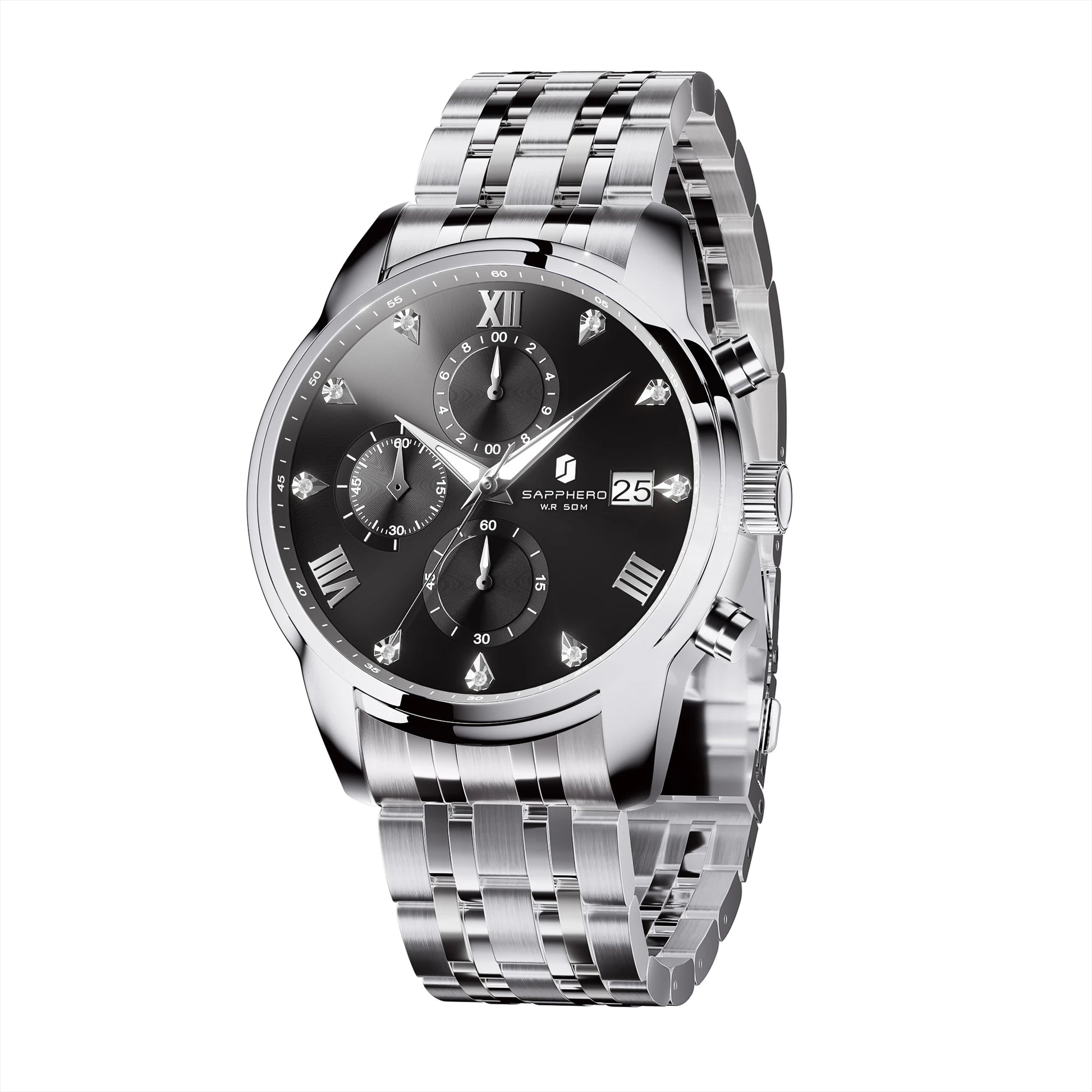 SAPPHERO Luxury Men's Watch Stainless Steel Watch Calendar Waterproof Clock 5ATM Men's Watch High-end Gift Box Clock
