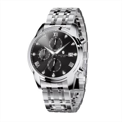 SAPPHERO Luxury Men's Watch Stainless Steel Watch Calendar Waterproof Clock 5ATM Men's Watch High-end Gift Box Clock
