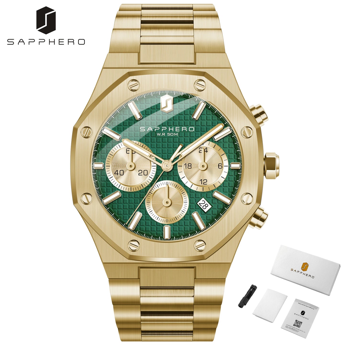 SAPPHERO Tough Men's Watch Business Style Stainless Steel Watch Waterproof Design Date Display Accurate Timer Excellent Gifts