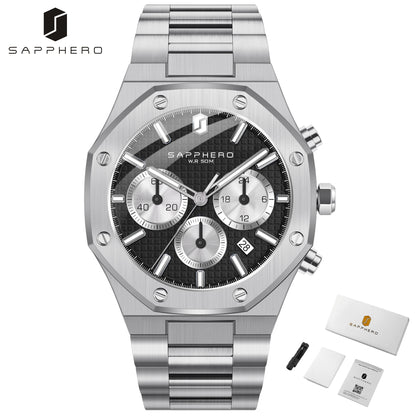 SAPPHERO Tough Men's Watch Business Style Stainless Steel Watch Waterproof Design Date Display Accurate Timer Excellent Gifts