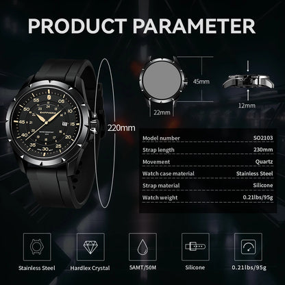 SAPPHERO Men Watch Luxury Quartz Clock 50M Waterproof Imported Movement Stainless Steel Watch Men's Gift Wristwatch