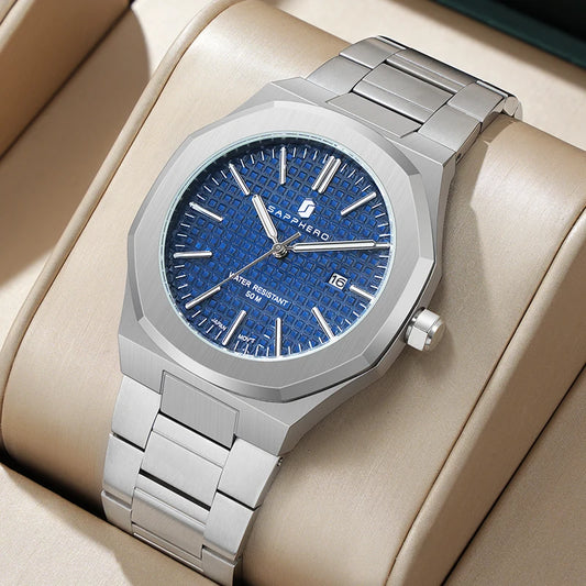 SAPPHERO Luxury Business Men's Watch Stainless Steel Waterproof Watch For Men Glowing Hand Date Function Tough Men Gift Watch