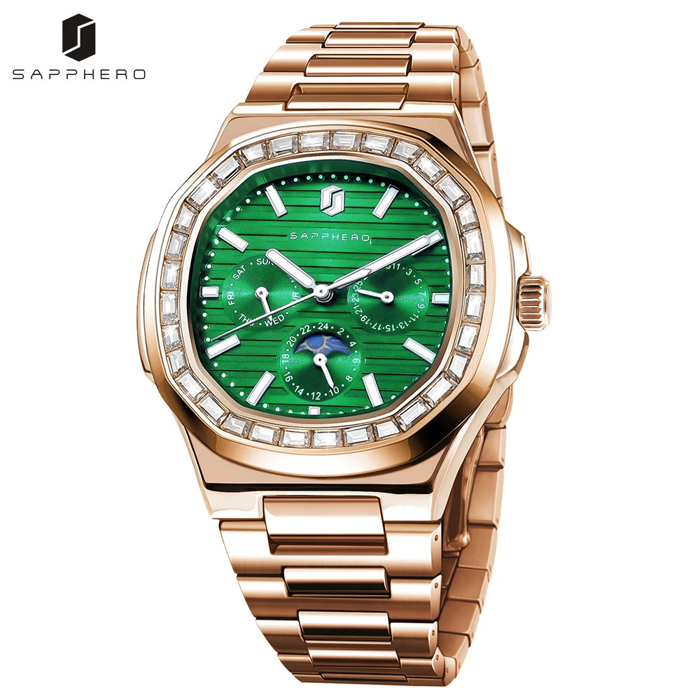 SAPPHERO Luxury Mens Quartz Watch Waterproof Watch Luminous Multifunctional Dial Clock Stainless Steel Strap Fashion Watch
