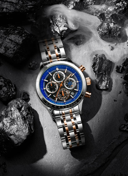 SAPPHERO Fashion Men Watch Mechanical Style Quartz Watch 50M Waterproof Clock Date Chronograph Watch  Gift Watch For Men