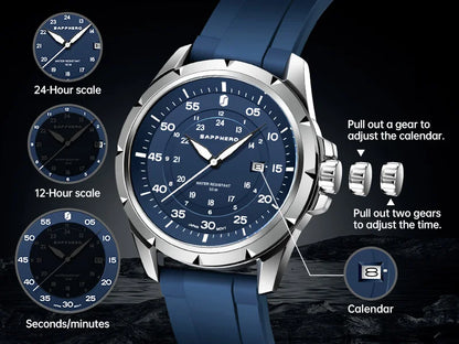 SAPPHERO Men Watch Luxury Quartz Clock 50M Waterproof Imported Movement Stainless Steel Watch Men's Gift Wristwatch