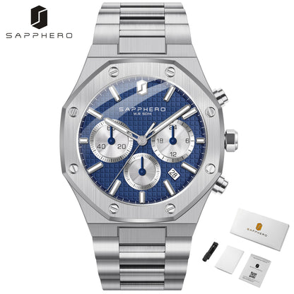 SAPPHERO Tough Men's Watch Business Style Stainless Steel Watch Waterproof Design Date Display Accurate Timer Excellent Gifts