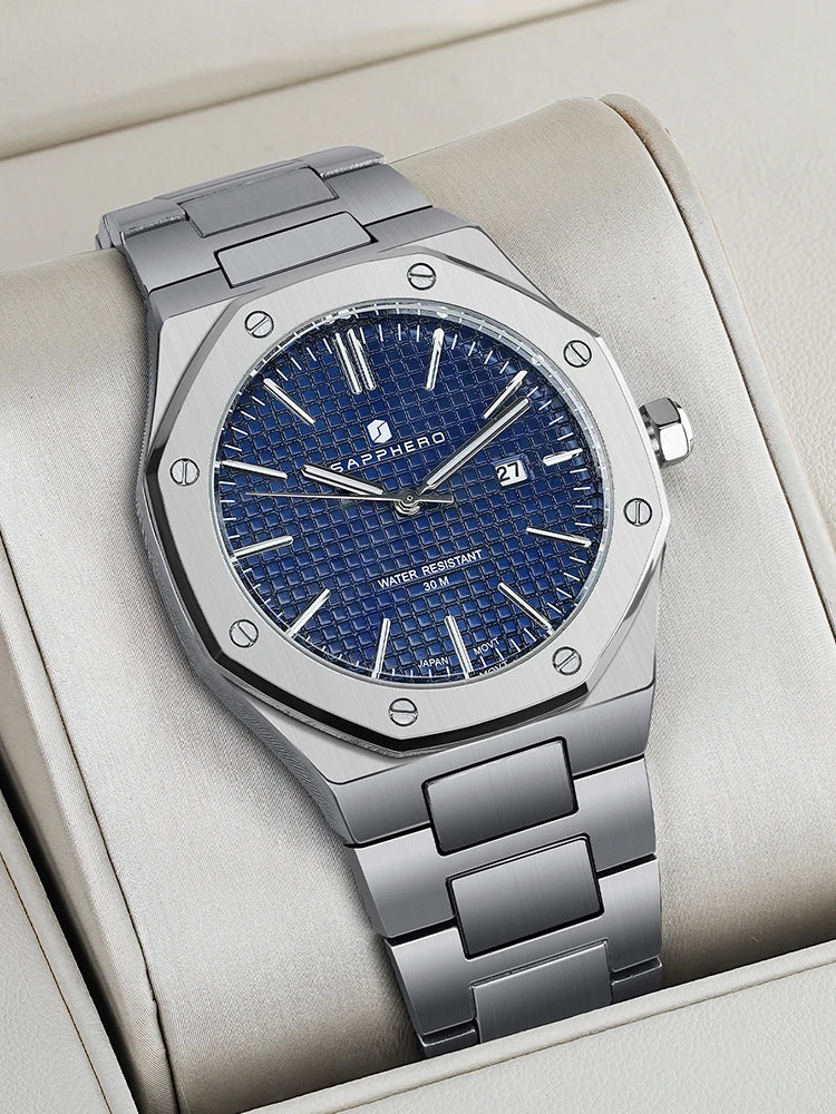 SAPPHERO Men's Business Stainless Steel Watch For Men Seiko Movement Classic Design Charming Men's Gift Waterproof Wrist Watch