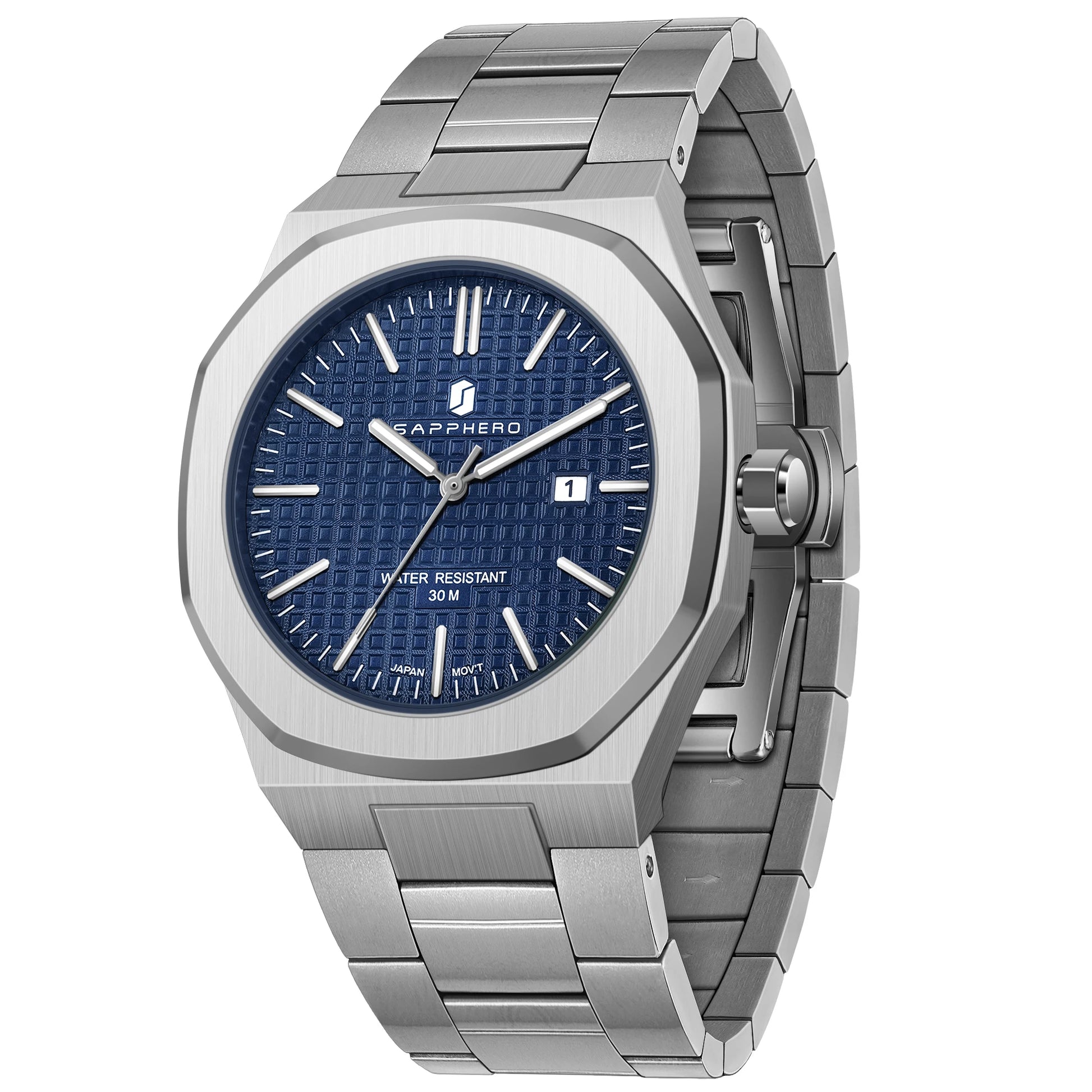 SAPPHERO Luxury Business Men's Watch Stainless Steel Waterproof Watch For Men Glowing Hand Date Function Tough Men Gift Watch