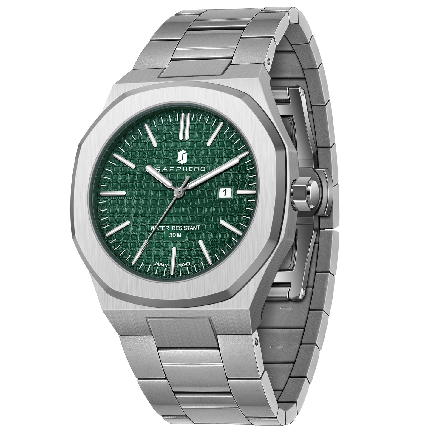 SAPPHERO Luxury Business Men's Watch Stainless Steel Waterproof Watch For Men Glowing Hand Date Function Tough Men Gift Watch