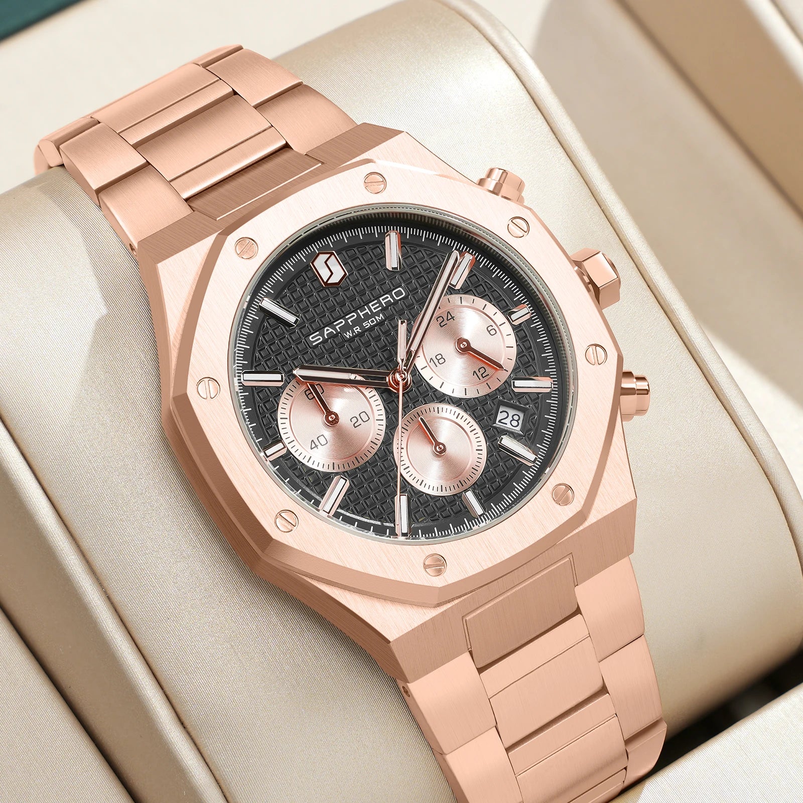 SAPPHERO Tough Men's Watch Business Style Stainless Steel Watch Waterproof Design Date Display Accurate Timer Excellent Gifts