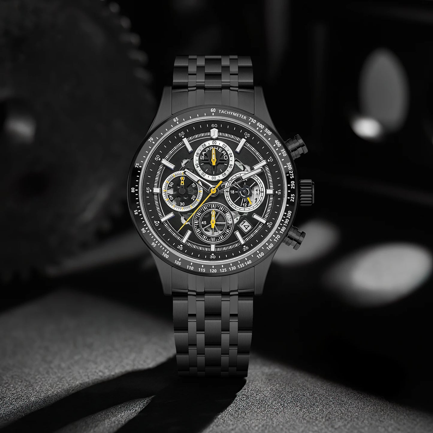 SAPPHERO Fashion Men Watch Mechanical Style Quartz Watch 50M Waterproof Clock Date Chronograph Watch  Gift Watch For Men