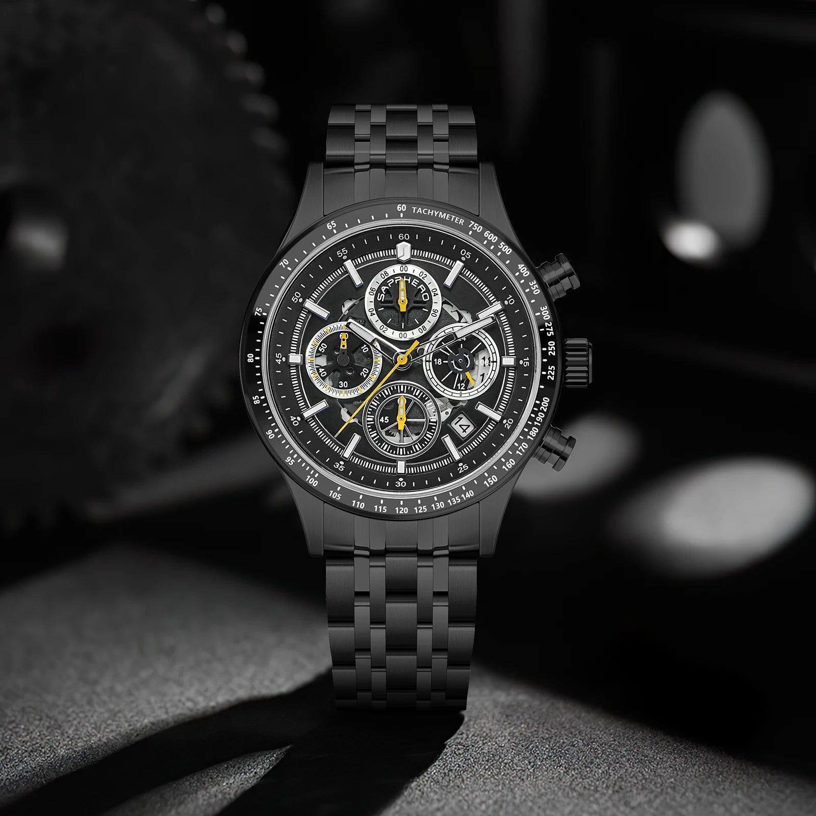 SAPPHERO Fashion Men Watch Mechanical Style Quartz Watch 50M Waterproof Clock Date Chronograph Watch  Gift Watch For Men