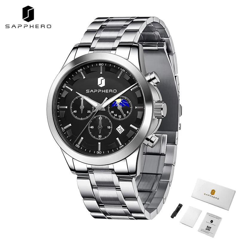 SAPPHERO Men's Business Watches Stainless Steel Strap Date Display & Chronograph Function Waterproof Men's Watch Rose Gold Watch