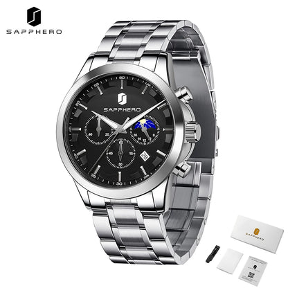 SAPPHERO Men's Business Watches Stainless Steel Strap Date Display & Chronograph Function Waterproof Men's Watch Rose Gold Watch