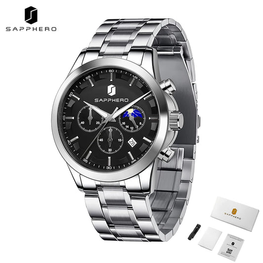 SAPPHERO Men's Business Watches Stainless Steel Strap Date Display & Chronograph Function Waterproof Men's Watch Rose Gold Watch