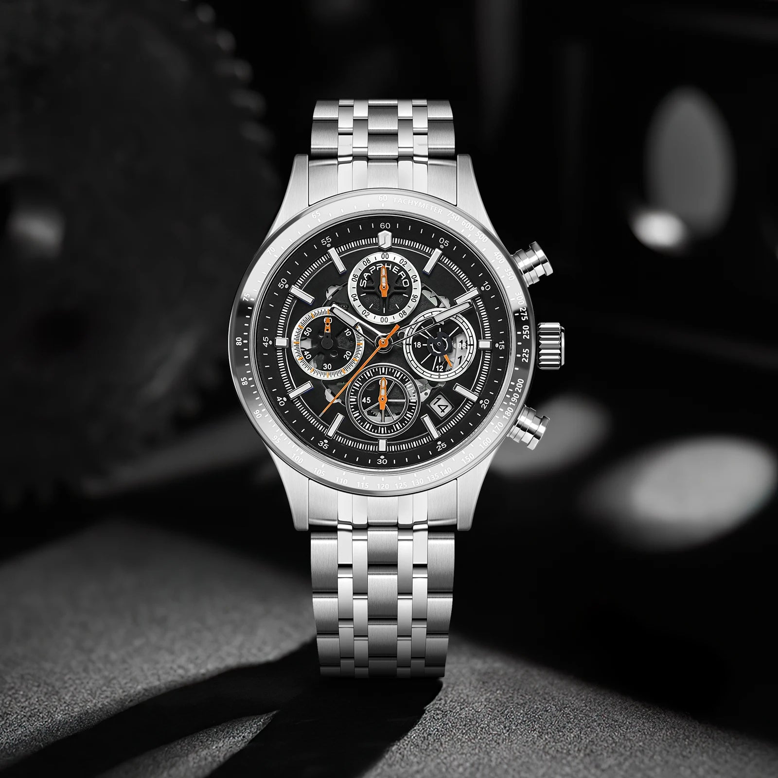 SAPPHERO Fashion Men Watch Mechanical Style Quartz Watch 50M Waterproof Clock Date Chronograph Watch  Gift Watch For Men