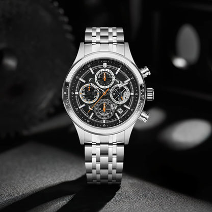SAPPHERO Fashion Men Watch Mechanical Style Quartz Watch 50M Waterproof Clock Date Chronograph Watch  Gift Watch For Men
