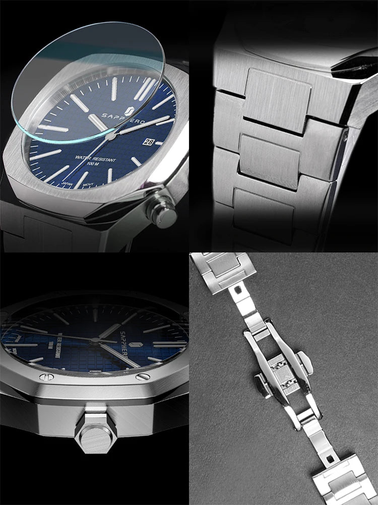 SAPPHERO Men's Business Stainless Steel Watch For Men Seiko Movement Classic Design Charming Men's Gift Waterproof Wrist Watch