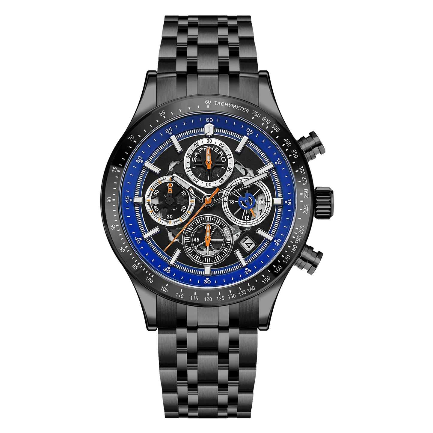 SAPPHERO Fashion Men Watch Mechanical Style Quartz Watch 50M Waterproof Clock Date Chronograph Watch  Gift Watch For Men
