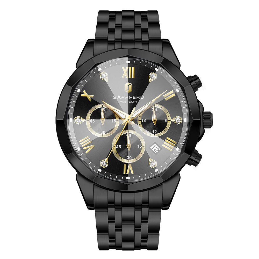 SAPPHERO Business Men's Watch Stainless Steel Watch 5 ATM Luminous Watch Date Display Tough Men's Gift Watch For Men