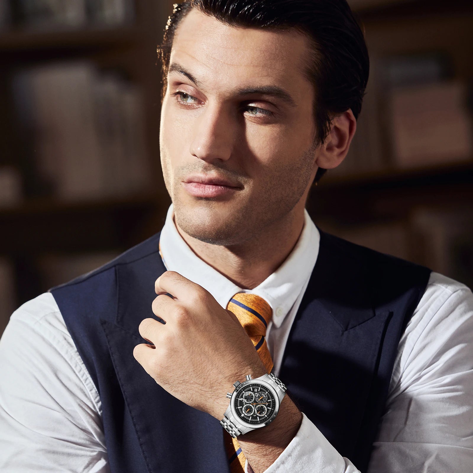 SAPPHERO Fashion Men Watch Mechanical Style Quartz Watch 50M Waterproof Clock Date Chronograph Watch  Gift Watch For Men