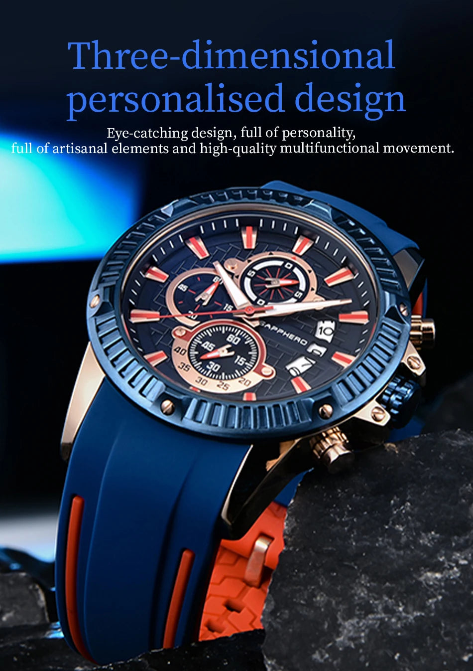 SAPPHERO Men's Quartz Watch Waterproof Sports Watch Silicone Strap Military Watch Luxury Brand Gift Clock Accurate Timepiece