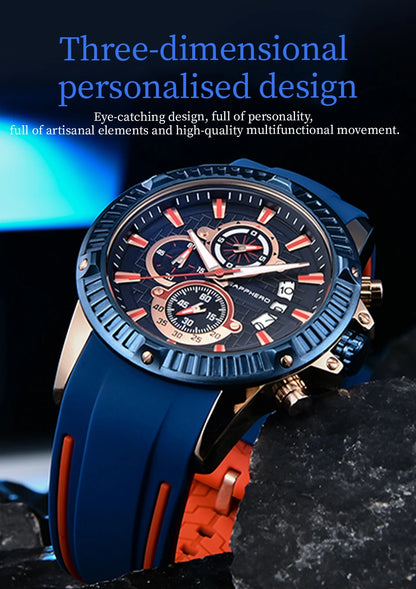 SAPPHERO Men's Quartz Watch Waterproof Sports Watch Silicone Strap Military Watch Luxury Brand Gift Clock Accurate Timepiece