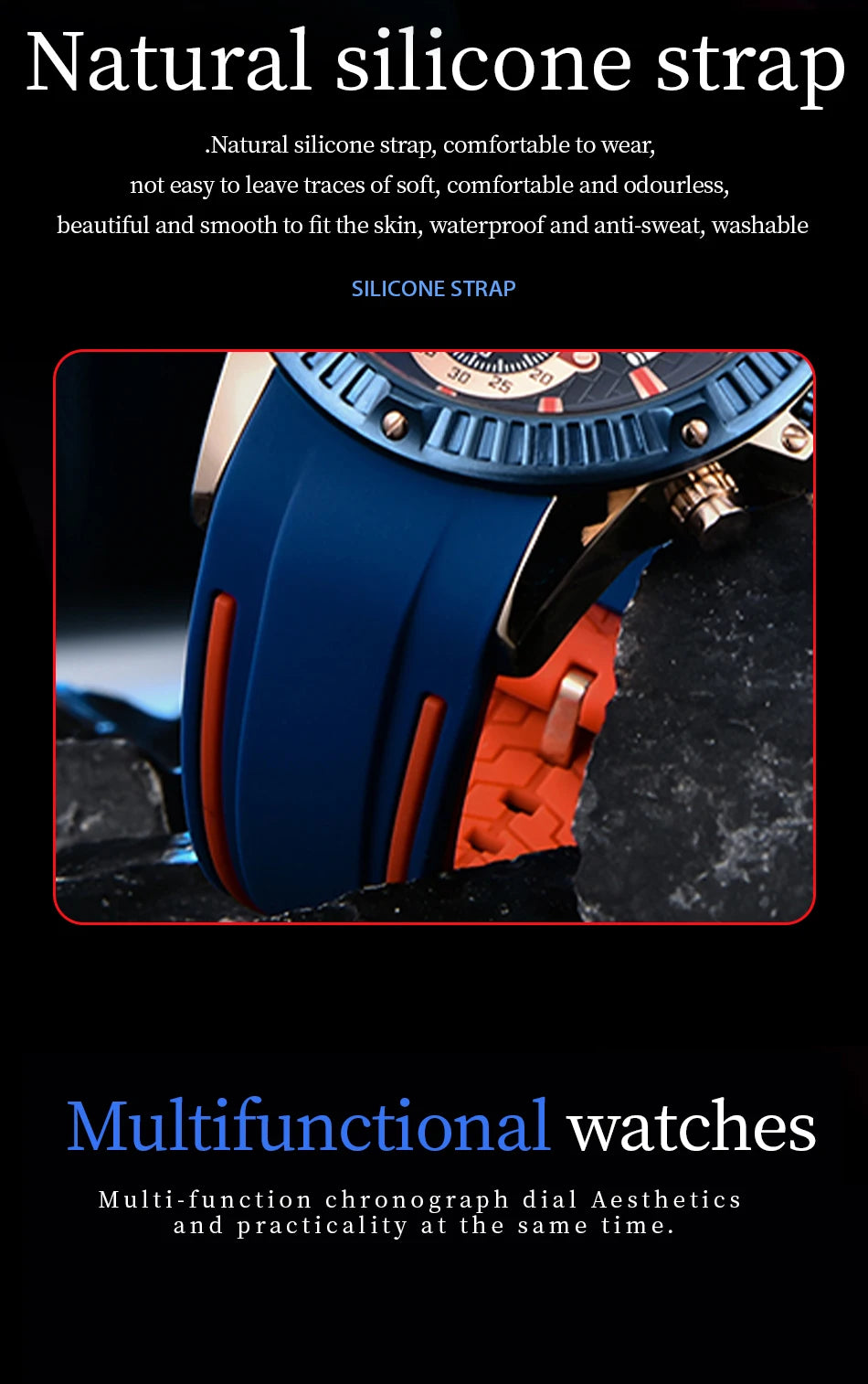 SAPPHERO Men's Quartz Watch Waterproof Sports Watch Silicone Strap Military Watch Luxury Brand Gift Clock Accurate Timepiece