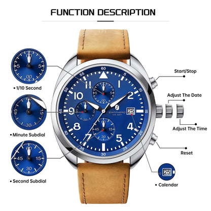 SAPPHERO Men's Quartz Watch Accurate 5ATM Waterproof Men's Watch Business Style Athleisure Watch Simple and Simple Design Clock