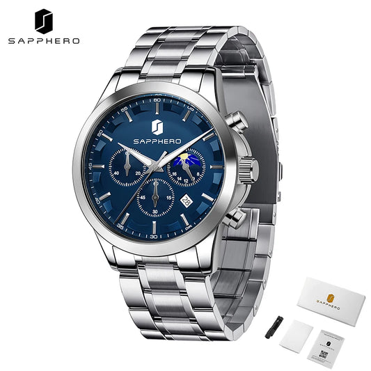 SAPPHERO Men's Business Watches Stainless Steel Strap Date Display & Chronograph Function Waterproof Men's Watch Rose Gold Watch