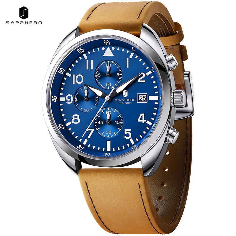 SAPPHERO Men's Quartz Watch Accurate 5ATM Waterproof Men's Watch Business Style Athleisure Watch Simple and Simple Design Clock
