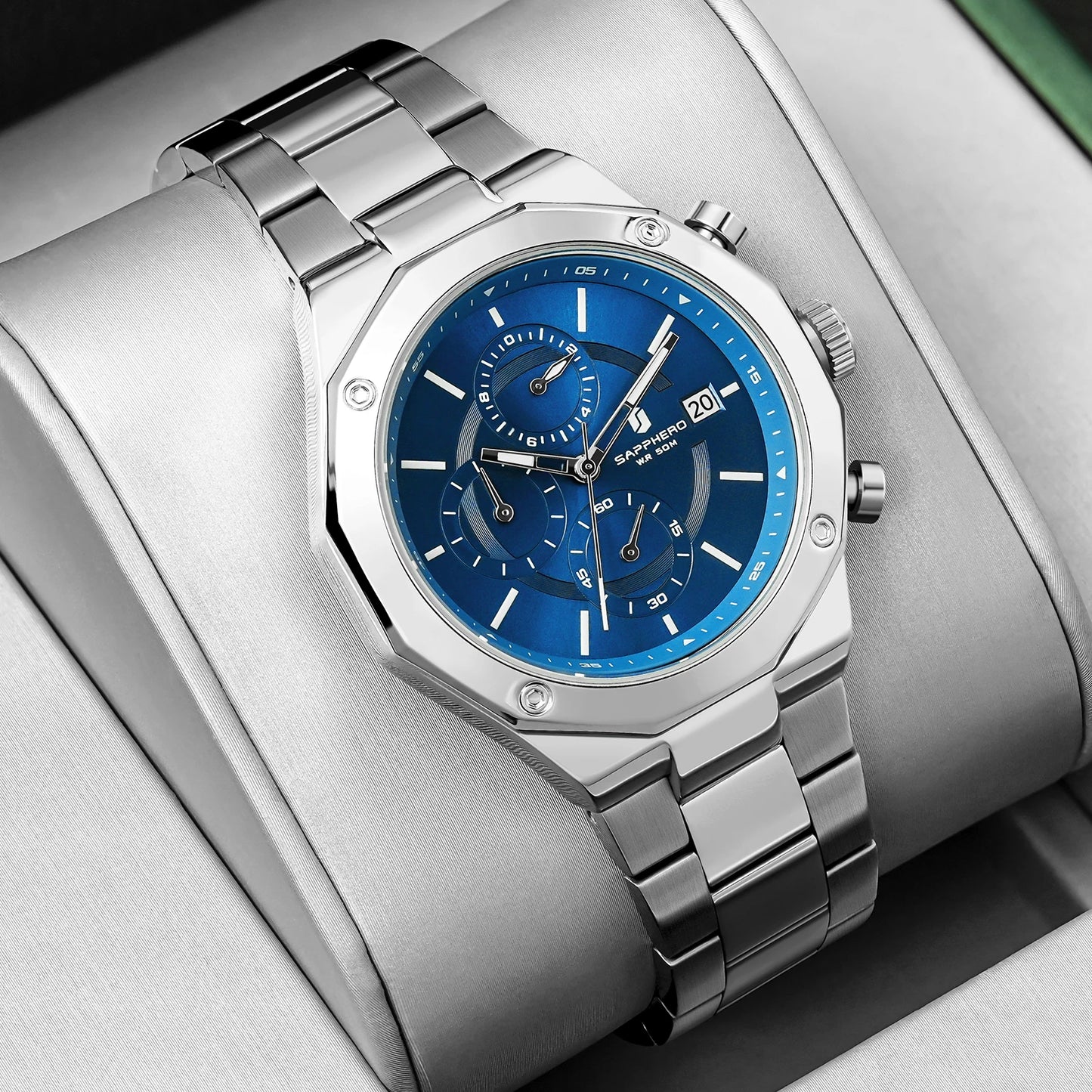 SAPPHERO Rose Gold Men Watch Fashion Luxury Clock Stainless Steel Watch 50m Water Resistance Watch For Men New Year Gifts