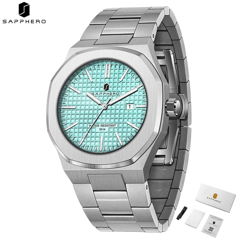 SAPPHERO Luxury Business Men's Watch Stainless Steel Waterproof Watch For Men Glowing Hand Date Function Tough Men Gift Watch