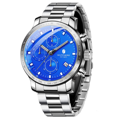SAPPHERO Business Watch  Date Men's Wristwatch Simple Stainless Steel Watches 50m Waterproof Clock 2025 New Fashion Men's Gifts
