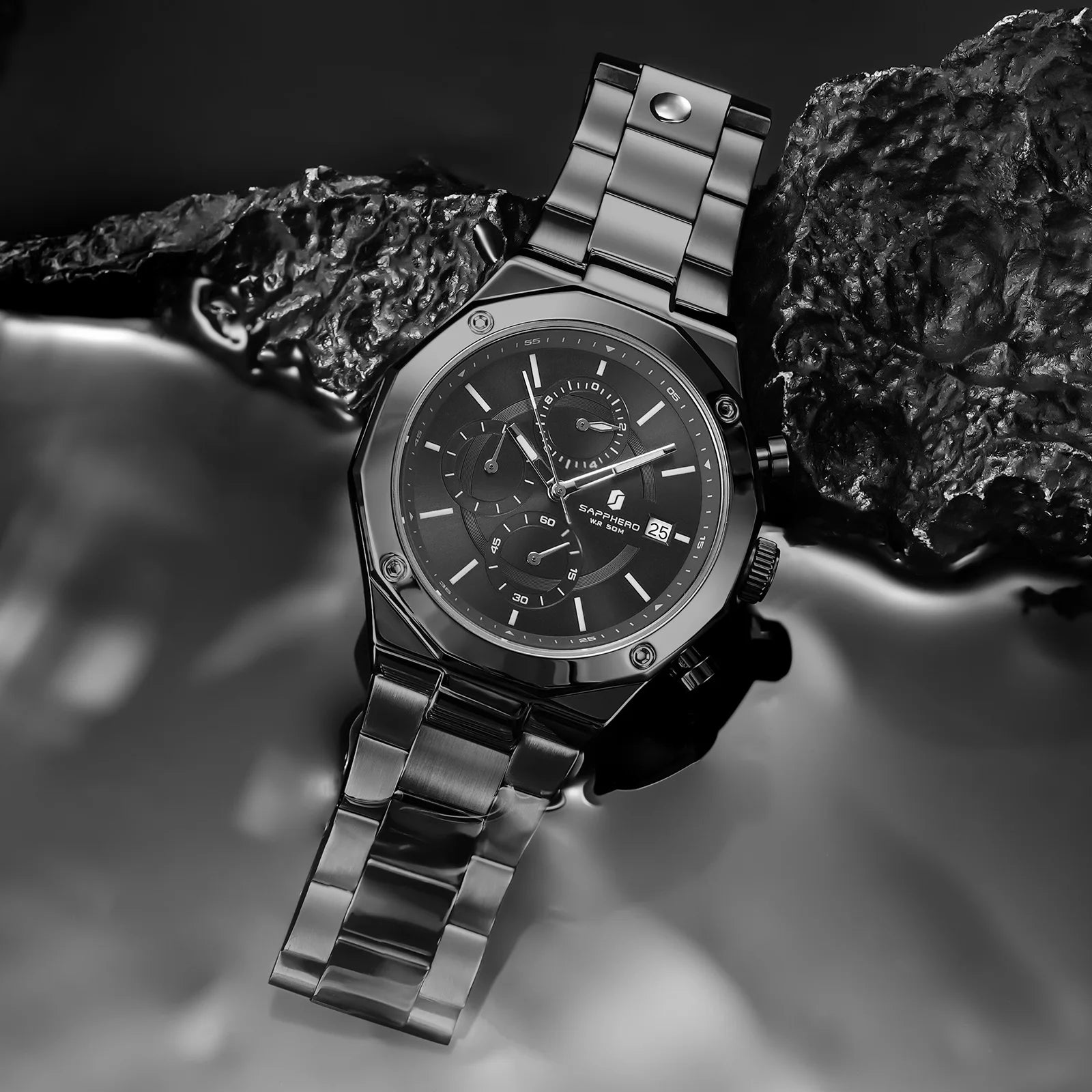 SAPPHERO Rose Gold Men Watch Fashion Luxury Clock Stainless Steel Watch 50m Water Resistance Watch For Men New Year Gifts