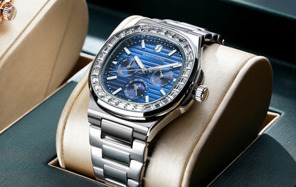 SAPPHERO Luxury Mens Quartz Watch Waterproof Watch Luminous Multifunctional Dial Clock Stainless Steel Strap Fashion Watch
