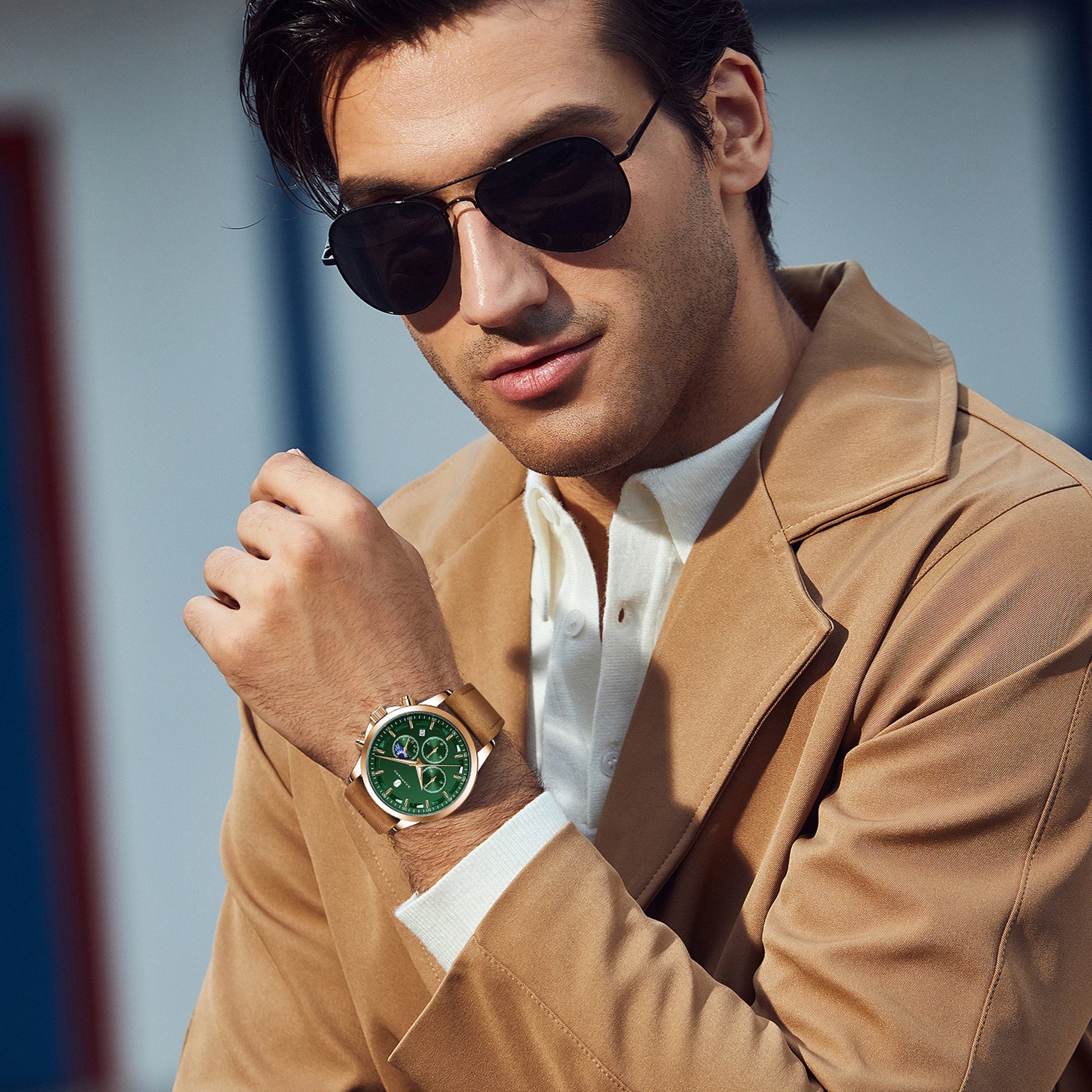 SAPPHERO Men's Business Watches Leather Strap Sports Casual Quartz Men's Watch Classic Waterproof Timepiece 5ATM Wrist Watch