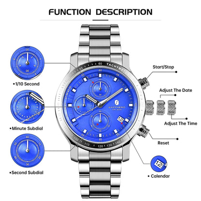 SAPPHERO Business Watch  Date Men's Wristwatch Simple Stainless Steel Watches 50m Waterproof Clock 2025 New Fashion Men's Gifts