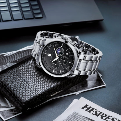 SAPPHERO Men's Business Watches Stainless Steel Strap Date Display & Chronograph Function Waterproof Men's Watch Rose Gold Watch