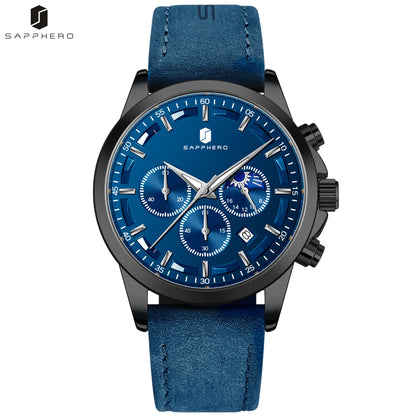 SAPPHERO Men's Business Watches Leather Strap Sports Casual Quartz Men's Watch Classic Waterproof Timepiece 5ATM Wrist Watch