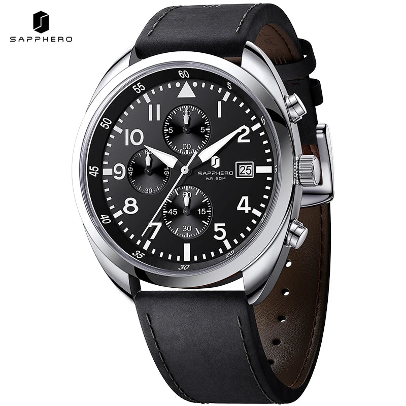 SAPPHERO Men's Quartz Watch Accurate 5ATM Waterproof Men's Watch Business Style Athleisure Watch Simple and Simple Design Clock