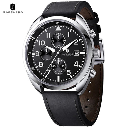 SAPPHERO Men's Quartz Watch Accurate 5ATM Waterproof Men's Watch Business Style Athleisure Watch Simple and Simple Design Clock