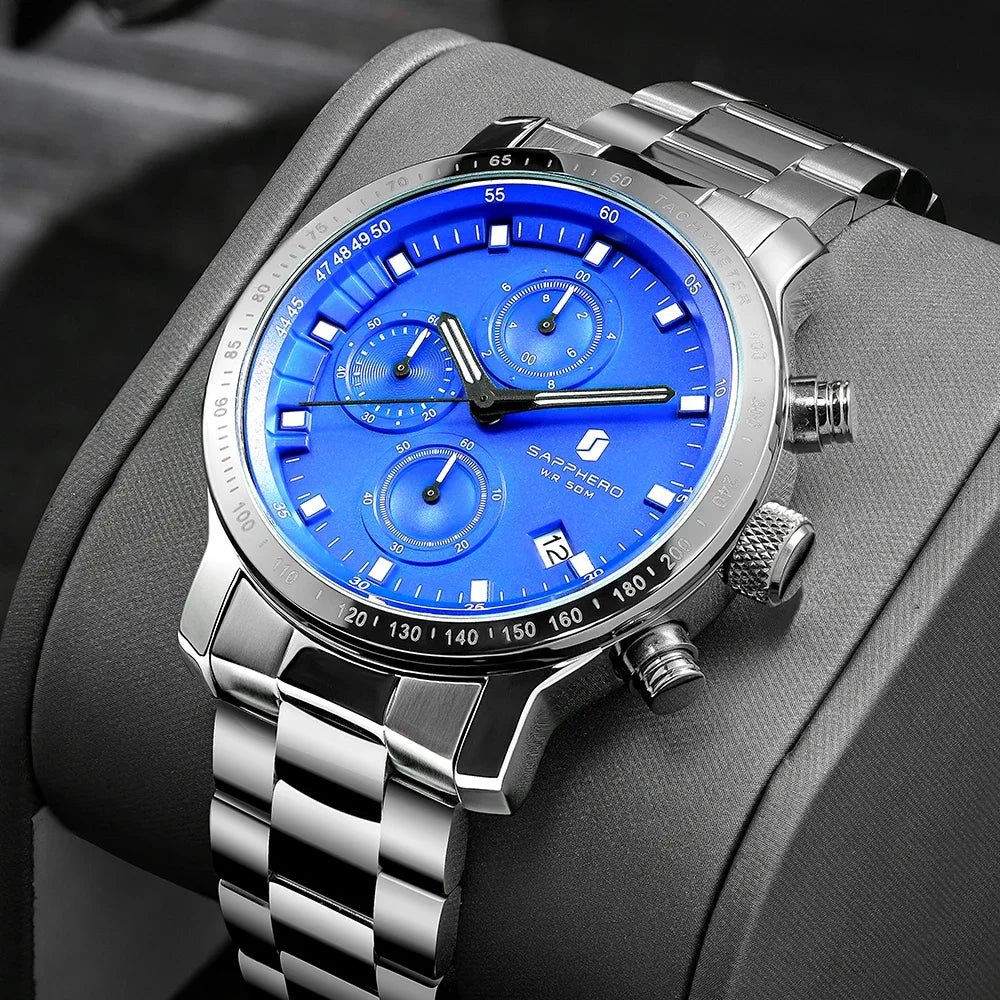 SAPPHERO Business Watch  Date Men's Wristwatch Simple Stainless Steel Watches 50m Waterproof Clock 2025 New Fashion Men's Gifts