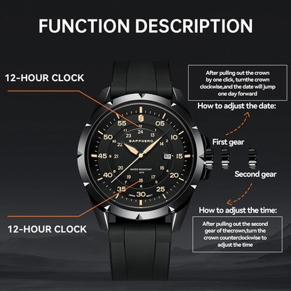 SAPPHERO Men Watch Luxury Quartz Clock 50M Waterproof Imported Movement Stainless Steel Watch Men's Gift Wristwatch