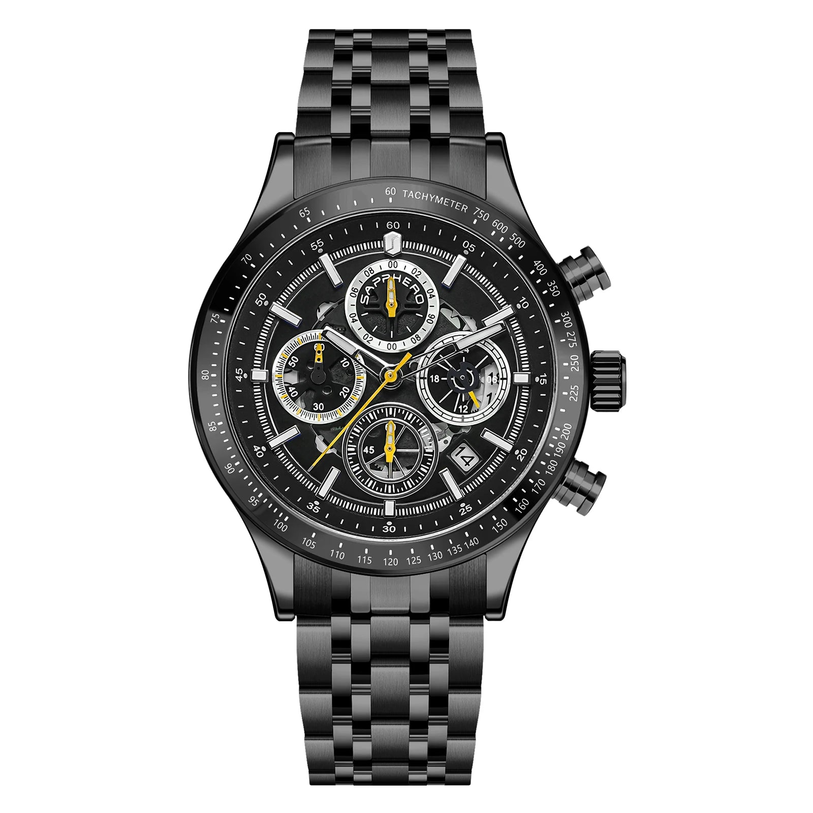 SAPPHERO Fashion Men Watch Mechanical Style Quartz Watch 50M Waterproof Clock Date Chronograph Watch  Gift Watch For Men