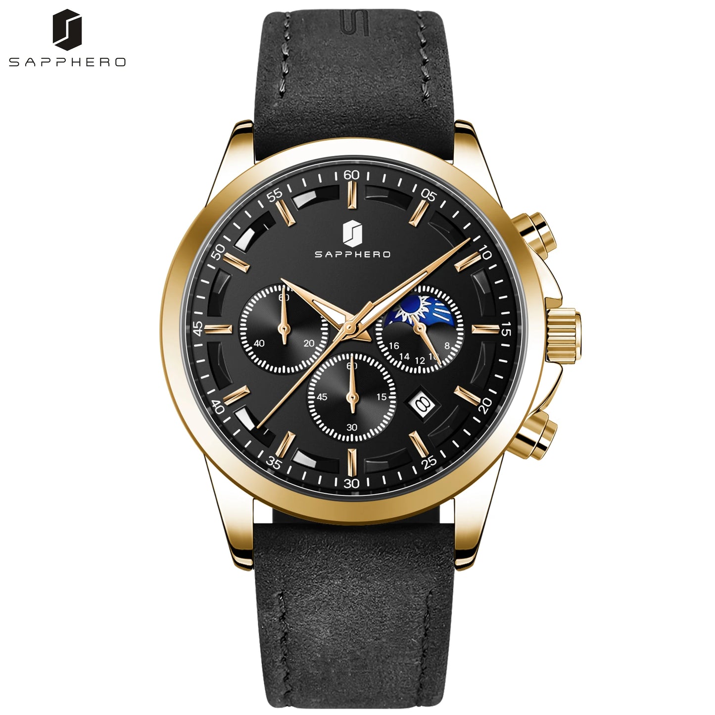 SAPPHERO Men's Business Watches Leather Strap Sports Casual Quartz Men's Watch Classic Waterproof Timepiece 5ATM Wrist Watch