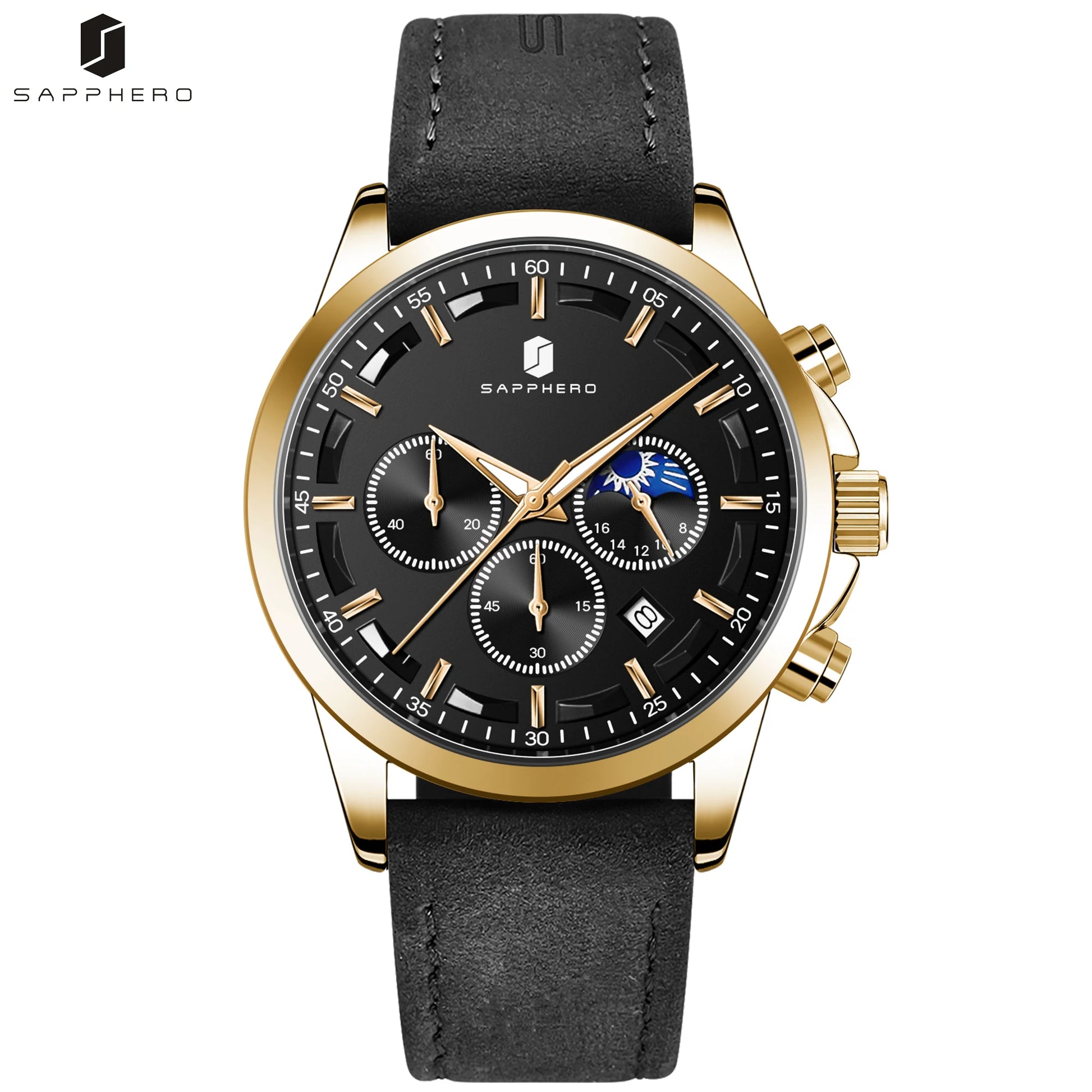 SAPPHERO Men's Business Watches Leather Strap Sports Casual Quartz Men's Watch Classic Waterproof Timepiece 5ATM Wrist Watch